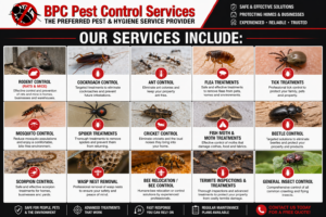 Our Services Include: Rodent Control (Rats & Mice) Cockroach Control Ant Control Flea Treatments Tick Treatments Mosquito Control Spider Treatments Cricket Control Fish Moth & Moth Treatments Beetle Control Scorpion Control Wasp Nest Removal Bee Relocation / Bee Control Termite Inspections & Treatments General Insect Control